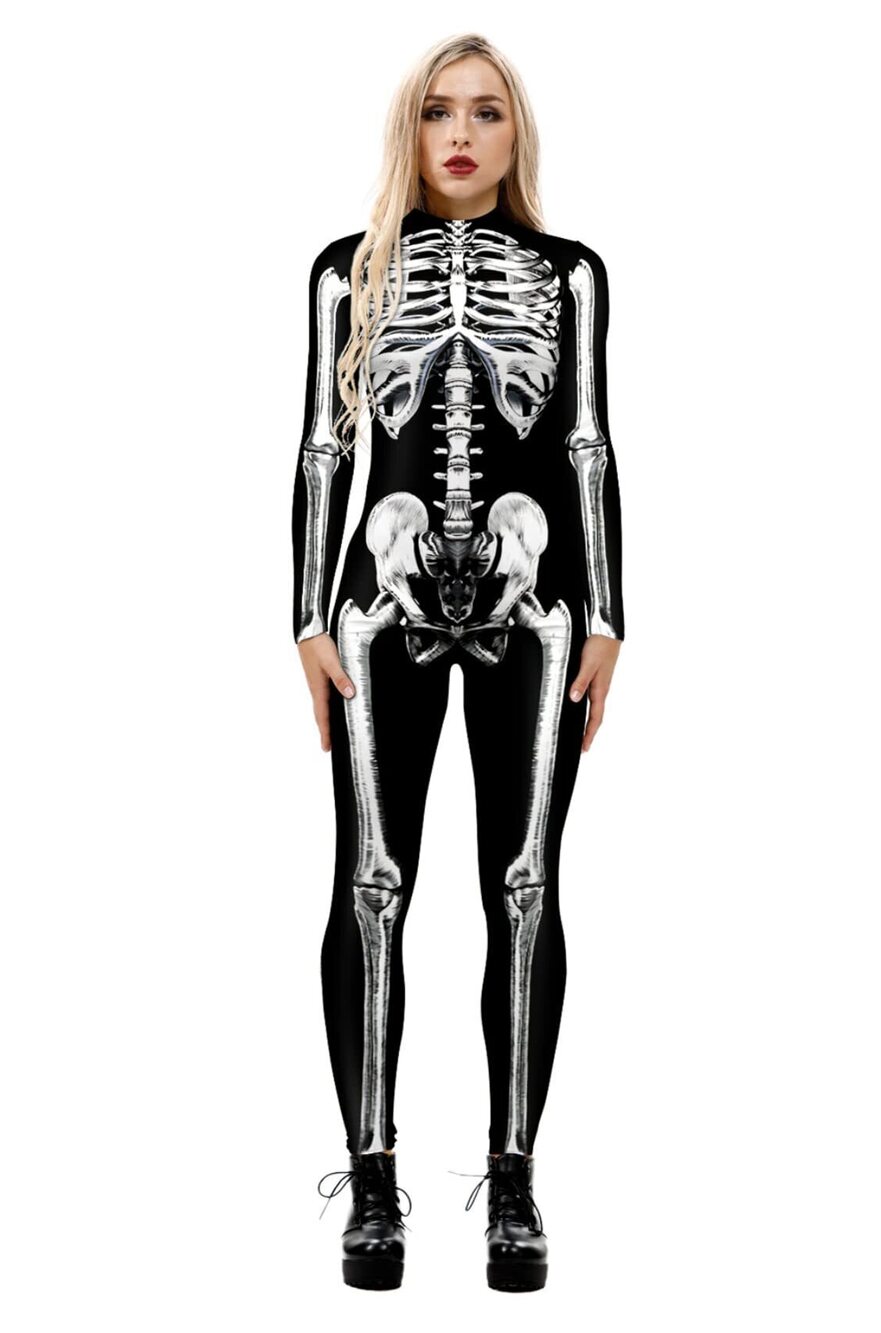 9673 Skeleton Halloween Costume Catsuit Bodysuit Cosplay Jumpsuits BAX-177